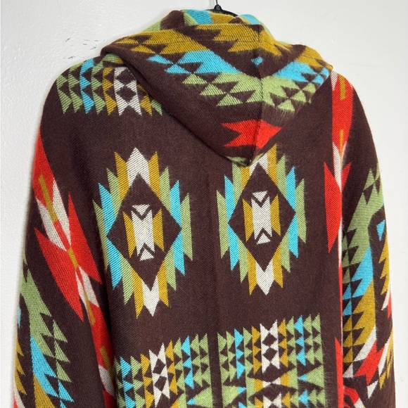 Womens woven Aztec hooded one sized fits most fringe hem poncho costal western - Picture 6 of 9